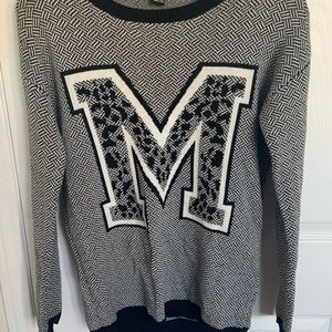 Forever 21, Black and White Graphic Letter “M” Crewneck Sweater, Size: Small